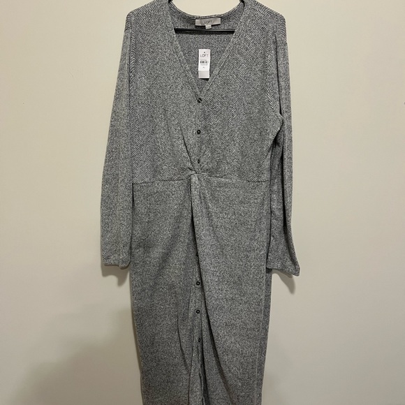 LOFT Knotted Button Midi Dress - Picture 3 of 7